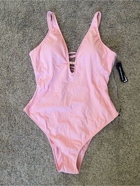 TA3 Brazilian Plungey Keyhole One Piece Swimsuit Flamingo Pink 3X RL NWT